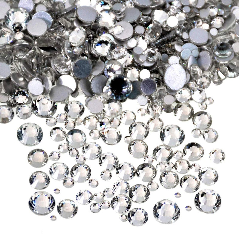 AD Beads 1440 Pieces Mixed Size No Hotfix Glue on Quality Glass Flatback Rhinestones Round Crystal Gems (01 Crystal)